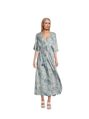 Cost Plus World Market Blue Floral Maxi Dress with V-Neck